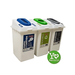 CESTO RECIC. C/ TAPA FORMA Y CALCO 60LT.  BLANCO / AZUL ENCASTRABLE
